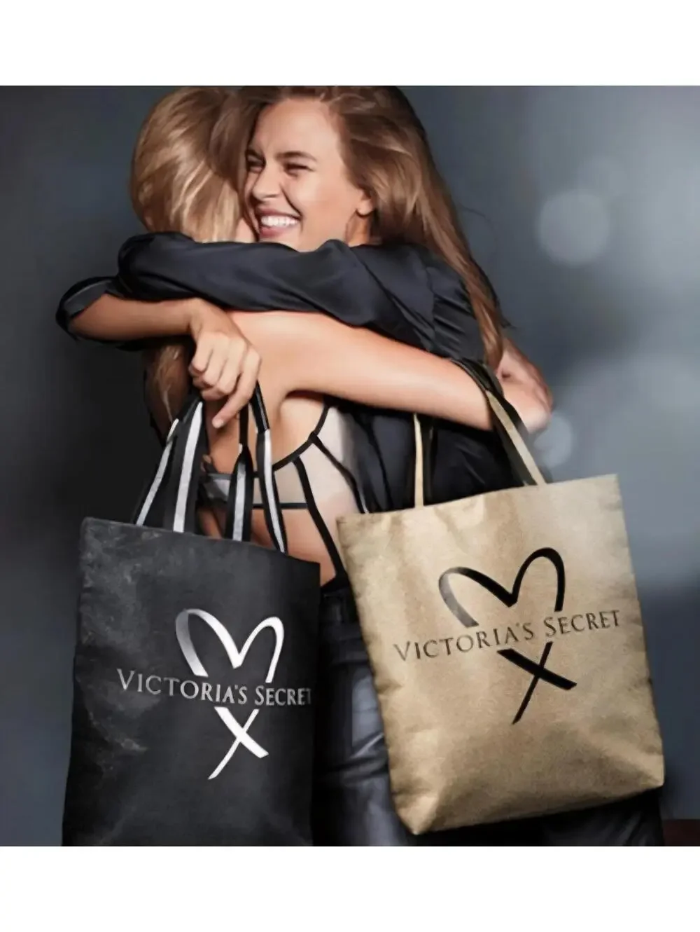 Victoria's Secret limited edition fashion show gold glitter black heart tote Bag